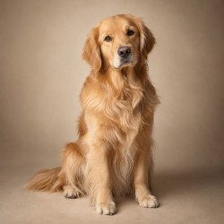 Portrait illustratif d’un golden retriever sur fond beige