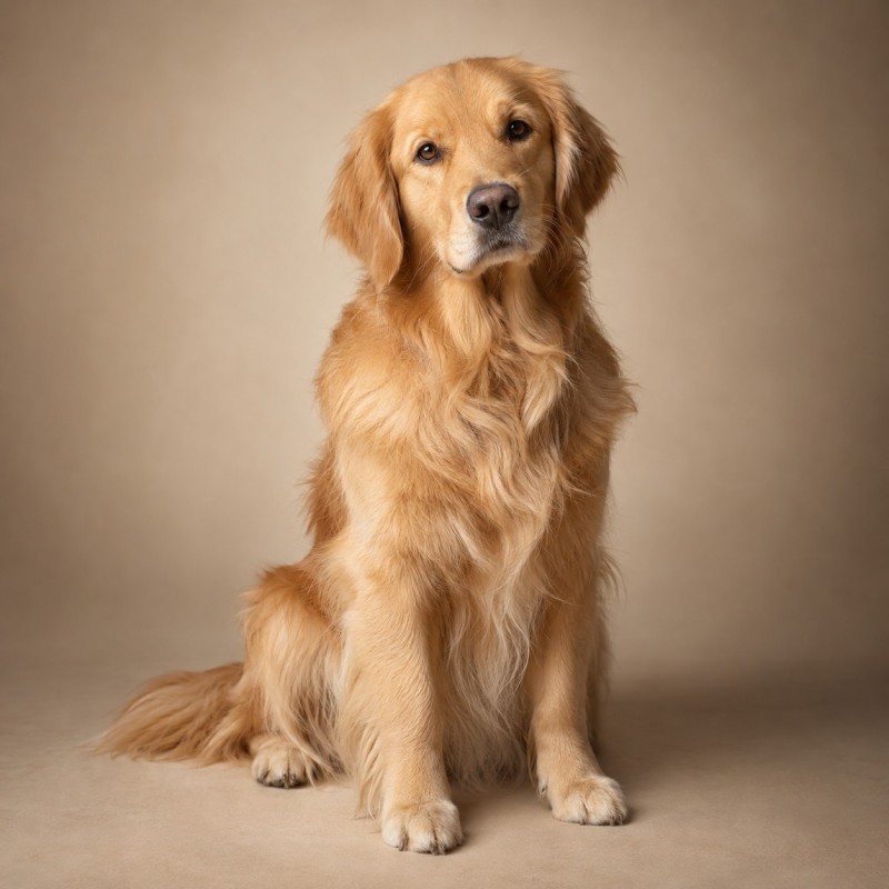 Portrait illustratif d’un golden retriever sur fond beige