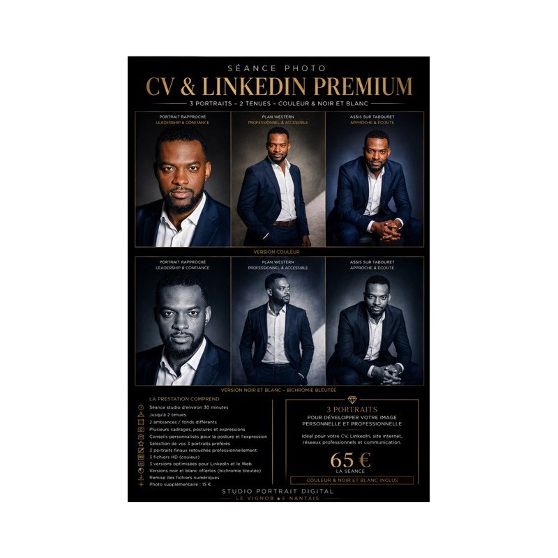 Séance Photo CV & LinkedIn Premium – 3 portraits