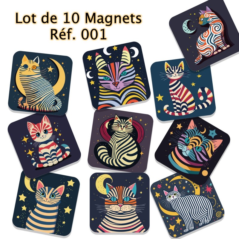 Lot de 10 magnets de créateur,  série 001 Les Chats,