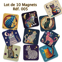 Lot de 10 magnets de créateur,  série 005 Les Chats,