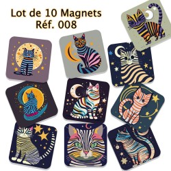 Lot de 10 magnets de créateur,  série 008 Les Chats,