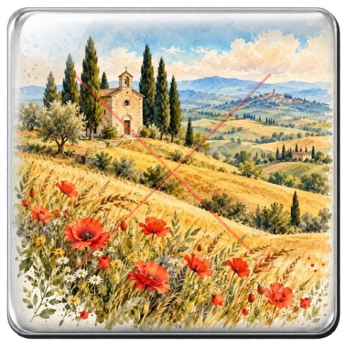Val d Orcia Chapelle et coquelicots